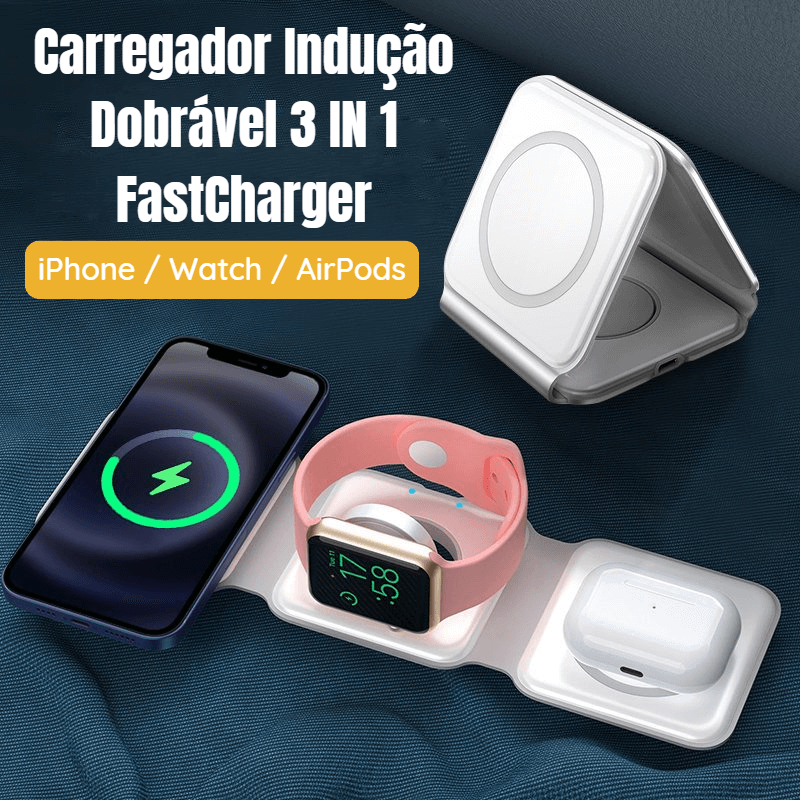 Carregador Indução Dobrável 3 IN 1 FastCharger