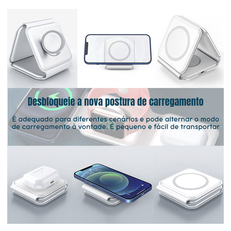 Carregador Indução Dobrável 3 IN 1 FastCharger