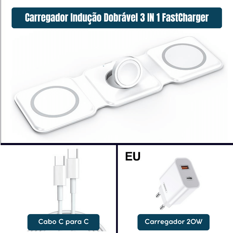 Carregador Indução Dobrável 3 IN 1 FastCharger